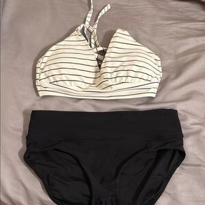 Never worn CALIA by Carrie Underwood Striped Bikini Top with Black Bottoms